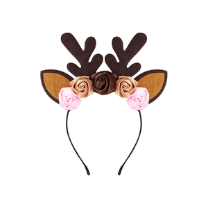 Serre-tête de Noël bois de renne avec fleurs en tissu et oreilles en feutre marron