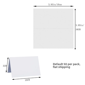 Flat and folded white wedding place cards with size dimensions and 50 pieces count