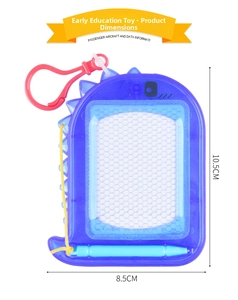 Mini dinosaur magnetic drawing board with blue translucent frame and size marking