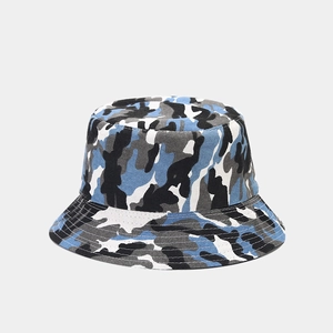 Blue camouflage sun bucket hat for outdoor hiking and sun protection with durable fabric