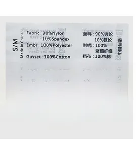 Detail view of clothing care label showing fabric composition and size information
