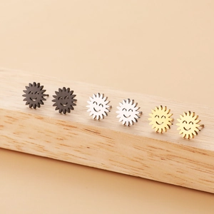 Sun Smiley Face Ear Studs Stainless Steel Minimalist Cute Daily Jewelry Accessories Unisex
