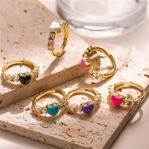 Sweet Heart Enamel Copper Ring Inlaid Zirconia Open Adjustable Finger Ring For Women Fashion Jewelry Gift