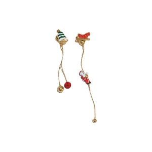Asymmetric Christmas earrings with Santa Claus, Xmas tree and red rhinestone charms