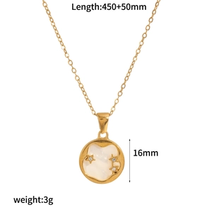 Gold stainless steel star pendant necklace with shell inlay and cubic zirconia stones