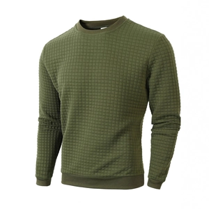 Slim fit army green quilted sweatshirt for men with a classic crew neck and long sleeves