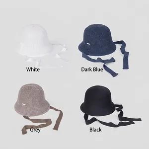Chapeau cloche tricoté style japonais pour femme avec rubans en quatre couleurs