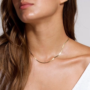 Chic gold-plated snake bone chain necklace displayed on model for a minimalist punk look