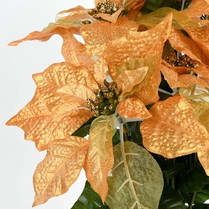 Champagne gold artificial poinsettia with metallic finish and glitter for Christmas decor