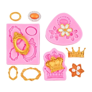 Moules en silicone couronne et cadre photo pour décoration de gâteau et loisirs créatifs