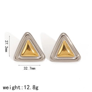 Two-tone 18k gold and silver triangle stainless steel earrings 32.7mm x 27.2mm