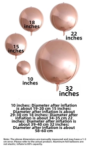 Detailed size chart for 4D round balloons showing inflated diameters for various sizes