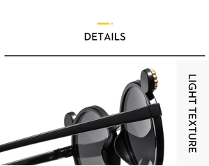 Cute children black round sunglasses with rhinestone ears for outdoor sun protection.