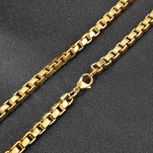Gold plated 7mm stainless steel box chain necklace with lobster clasp and polished finish