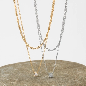 Minimalist double-layer zircon pendant necklaces in gold and silver stainless steel