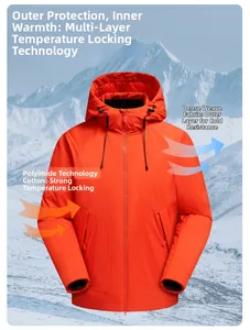 Detailansicht der orangefarbenen Outdoor-Jacke aus winddichter Polyimid-Technik-Baumwolle