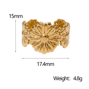 Minimalist gold 18k stainless steel daisy flower open ring with dimensions and weight