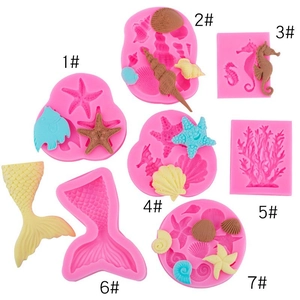 Ocean Theme Silicone Fondant Molds Shell Seahorse Mermaid Tail Starfish Coral Shapes For Cake Decorating Baking DIY