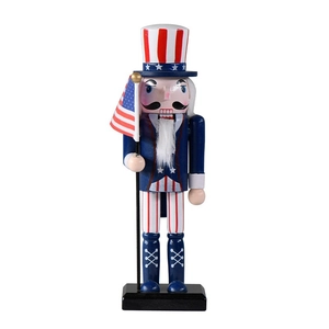 25cm American flag style wooden nutcracker soldier figurine for Christmas home decoration