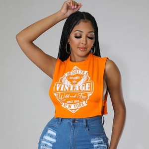 Top Crop Senza Maniche Da Donna Stampa Lettere Brooklyn Vintage Vestibilità Aderente Streetwear CVC Maglia Gilet