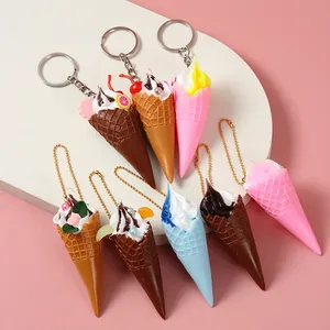 Realistic Mini Ice Cream Cone Keychain PVC Resin Dessert Bag Pendant Charm Cute Simulation Food Accessory