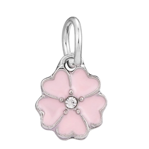 Pink enamel cherry blossom flower charm with sparkling center crystal for jewelry making