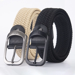 Ceinture Tressée Élastique Unisexe Sans Trou Toile Extensible Décontractée Affaires Boucle à Ardillon en Alliage Accessoires
