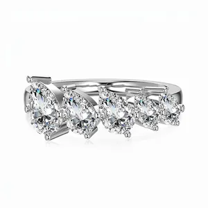 925 Sterling Silver Pear Shaped Zirconia Ring For Women Elegant Gold Silver Plated Inlaid Pave Waterdrop Fashion Jewelry