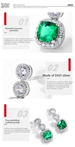 Detailed macro view of S925 silver earring with emerald gemstone and diamond accents