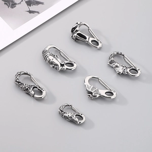 Detailed view of assorted retro silver titanium steel skull and dragon bag charms