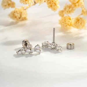 Silver titanium steel stud earrings with geometric cubic zirconia and screw-back closure