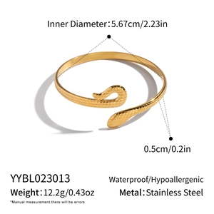 Gros plan du bracelet serpent en acier doré avec motif texturé d'écailles de serpent