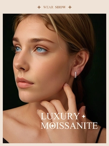 Close-up of model wearing luxury S925 sterling silver moissanite hoop earrings