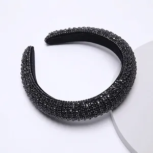 Vintage black velvet headband featuring oversized sparkling rhinestones in Baroque style
