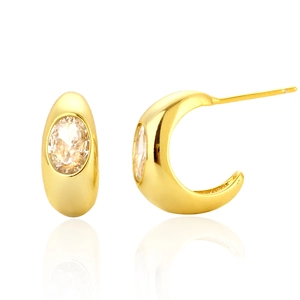 925 Sterling Silver Huggie Hoop Earrings With Oval Zircon C-Shape Geometric Minimalist Jewelry For Women