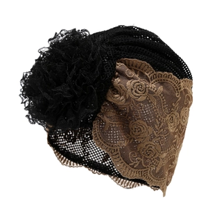 Breathable hollow lace flower beanie hat in black and khaki for women bohemian style