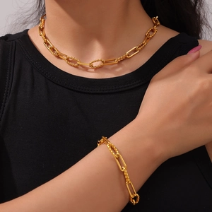 Unisex Titanium Steel Jewelry Necklace And Bracelet Mixed Paperclip Twisted Rope Link Chain Hip Hop Punk Style
