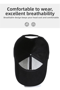 Detailed interior view of the black baseball cap showing breathable lining and seams