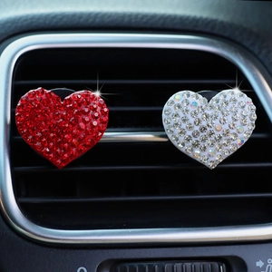 Sparkling red and white rhinestone heart car vent clips for dashboard decoration
