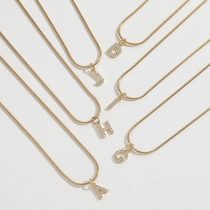 Initial Letter Pendant Necklace Titanium Steel Gold Plated Zircon Flat Snake Chain Retro Jewelry For Women Gifts