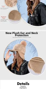 Détail du bonnet d'hiver avec cache-oreilles de 10 cm et doublure en fausse fourrure
