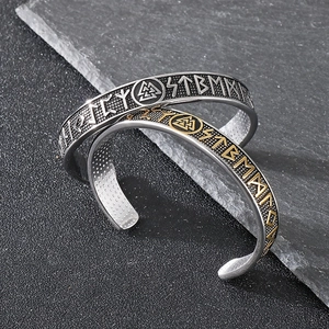 Viking Rune Valknut Open Bangle Stainless Steel Retro Nordic Punk Style Cuff Jewelry For Men