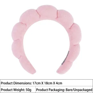 Pink plush headband dimensions 17x18x4cm, lightweight 50g soft flannel for face washing