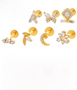 Details von Titan-Labret-Steckern mit Zirkon-Schmetterlings- und Mondmotiven