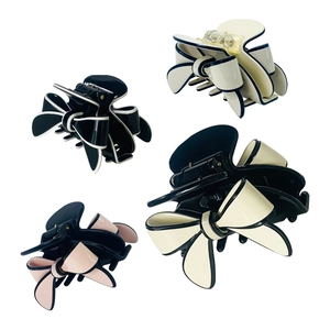 French style acetate bow hair claws in elegant black, beige, and pink color options