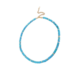 New Chinese style round Shoushan stone necklace with sky blue beads and golden accents
