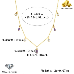 Detailed size chart for S925 sterling silver gold necklace with AAAAA cubic zirconia
