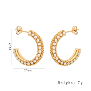 Minimalist gold-plated stainless steel half-hoop earrings with elegant white pearls