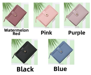 Portafoglio corto minimalista da donna in cinque colori con cerniera e bottone dorato