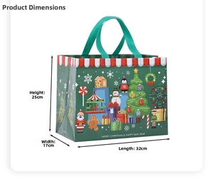 Detailed view of Christmas gift bag with Santa motifs and size 32x25x17cm marked